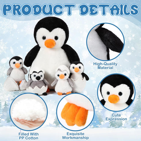 7 Sets 14 Inch Mommy 2 Aoriher Pcs Penguin Stuffed Animal Penguin and Plush Babies with Eggs Wrapping Soft Cute Animal