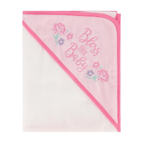 3 Pack GS71730 Cudlie Buttons & Stitches Baby Girl Rolled/Carded Hooded Towels in Bless This Baby Print