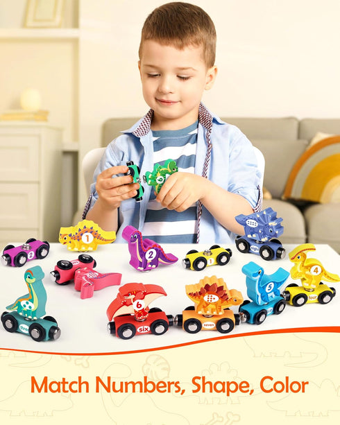 Helsort Set, Counting 3-5 Wooden Dinosaur Train Magnetic Dinosaur Toys and Number Train for Toddlers, Educational