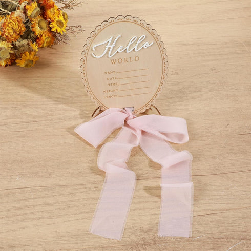 Matwsec Hello World Newborn Sign Baby Name Announcement Sign Bow Birth Announcement Signs with Pink Ribbon and Stands