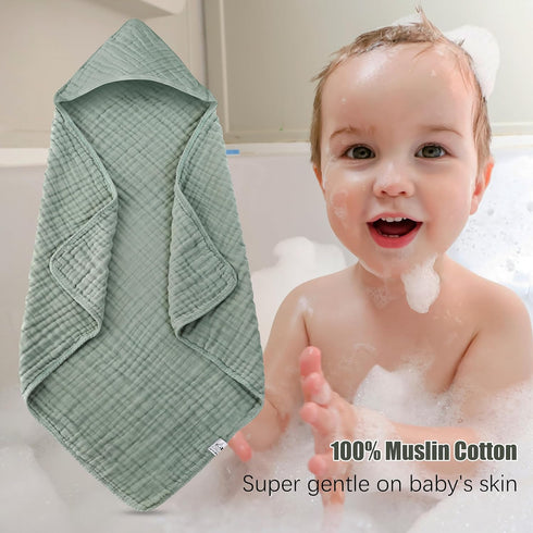 2 Pack 100% 32x32Inch Spotted Play Hooded Baby Towels - Muslin Cotton for Newborns, Infants, Toddlers - Large Size