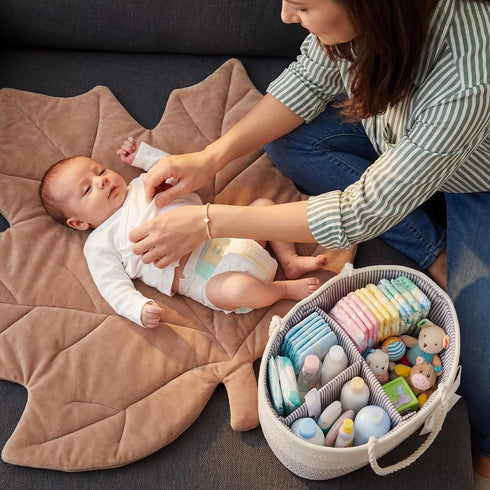 Zopeal Diaper Caddy Organizer Large Cotton Rope Baby Basket with Removable Divider Portable Nursery Storage for Diapers