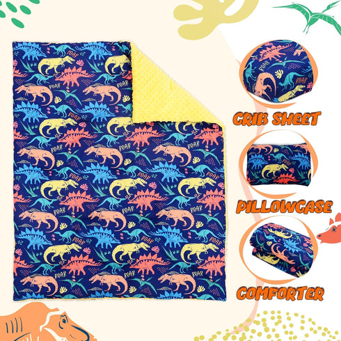 Cloele 3 Piece Dinosaur Crib Bedding Set for Boys and Girls - Soft Comforter, Quilt, Toddler Pillowcase
