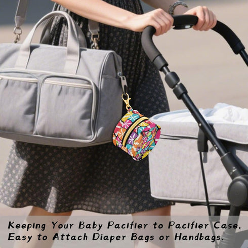 PYBUG Candy Round Pacifier Storage Case, Polyester & TPU Lined with Hook Buckle, Pacifier Container Box for Baby