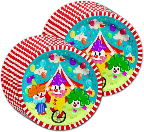 Clown Birthday Party Supplies Set, Circus 1st Birthday Tableware Kit for Kids Includes Plates Napkins Cups