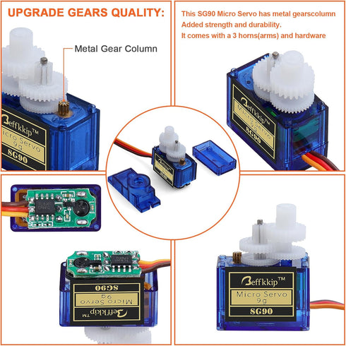 Beffkkip 4Pcs SG90 9g Micro Servos for RC Robot Helicopter Airplane Controls Car Boat