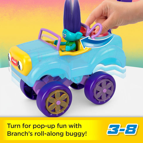 Fisher-Price Imaginext DreamWorks Trolls Toys, Branch's Buggy Push-Along Car & Figure Playset