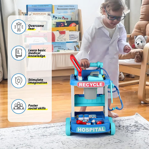 Liberry Doctor Kit for Kids Aged 3-5, Pretend Playset with Cart, Costume, and Stethoscope for Role Play