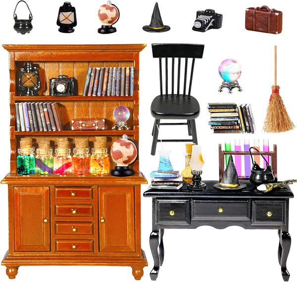 Rileryan 54 Pcs 1:12 Scale Magic Witchy House Kit Halloween Miniatures Furnitures