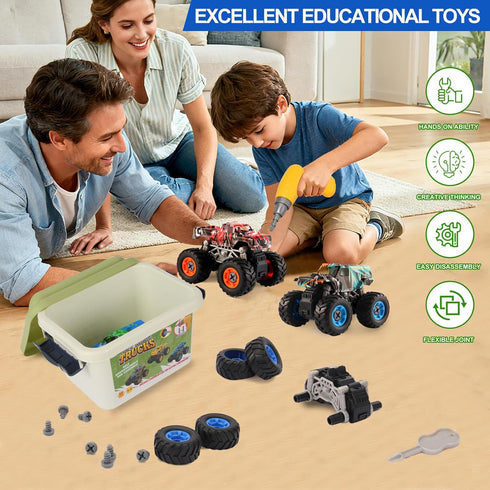 3 4 5 6 7 8 Take Apart Monster Truck Toys for Kids Year Old Boys, STEM Educational Building Toys with Electric Drill