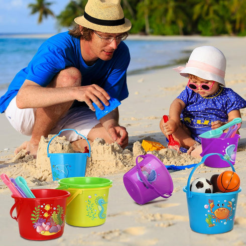 Leitee 50 Pieces Mini Plastic Sand Bucket for Kids, 6.3 Inch Small Beach Pail for Summer Beach Toys