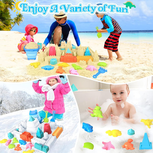 Collapsible Beach Toys for Kids, Sand Bucket and Shovels Set with Mesh Bag for Beach Fun