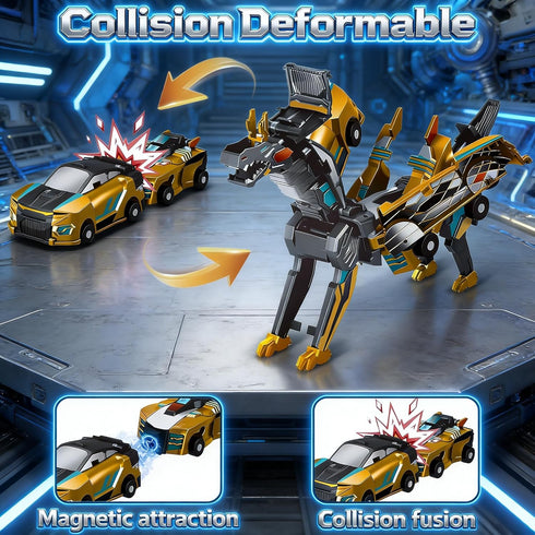 Lottmopi 2-in-1 3-12, Collision Transforming Dinosaur Car Toy, Magnetic Crash Convertible Robot Dino Toys for Kids Ages