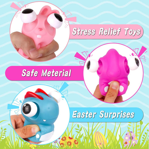 FLYSNK 8 Pack Jumbo Golden Easter Eggs Fillers with Eye-pop Fidget Stress Toys, Easter Basket Stuffers Fillers Large