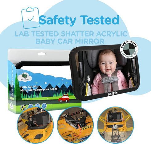 Leo and Ella Baby Car Mirror, Certified Crash Tested for Rear Facing Baby Car Seat, Shatterproof with Adjustable Mount