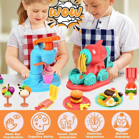 3 1 Set, 3+ (12 Crelloci in Color Dough Kitchen Creations Ice Cream Spaghetti Burger Maker Machine, Art Crafts Food
