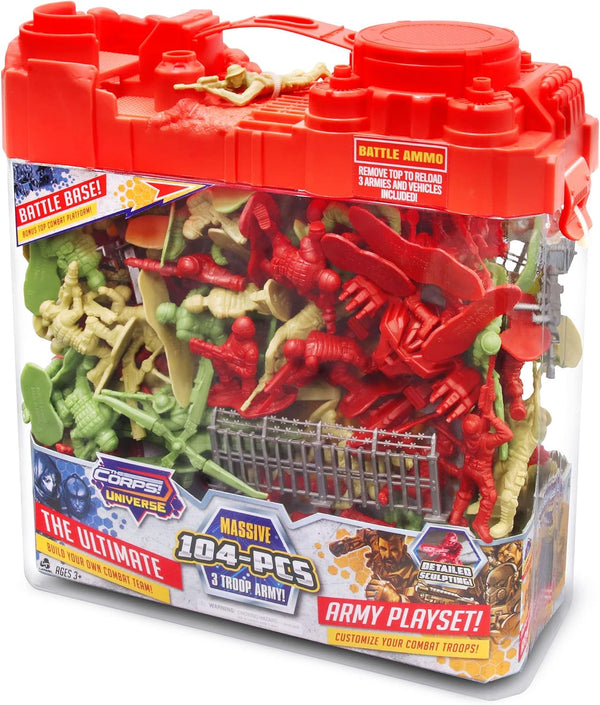 Lanard The Corps! Universe Army Playset - 104 Pieces, 3 Troop Army Set with Carry Handle Case for Kids