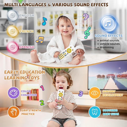 (3 50+ 1 Baby TV Remote Toy with Lights & Sounds - Interactive Learning Toy Languages: English/Spanish/French), Musical