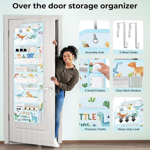 Closet 5-Tier Clastyle Dinosaur Over the Door Organizer Tree Nursery Hanging Storage Organizer for Kids Clothes Diaper
