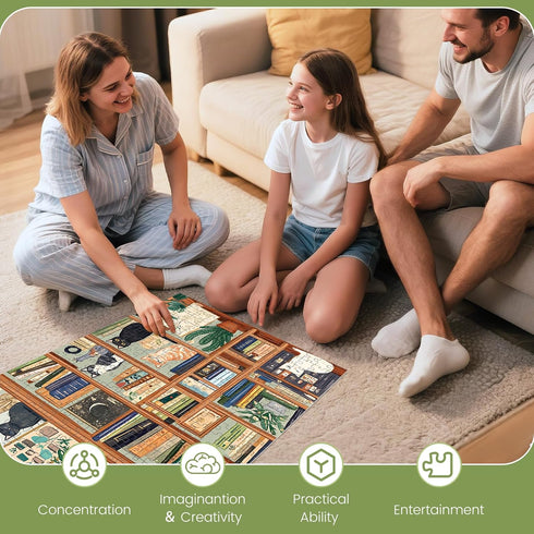 XAPAEG 300 Cozy 300 Piece Puzzles for Adults, Charming Cat Bookshelf Jigsaw Puzzle, and Relaxing Piece Puzzle, Perfect