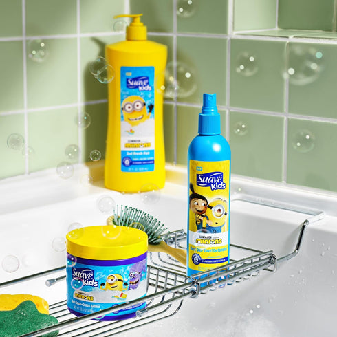 3-In-1 28 oz(Pack 4) Suave Kids Minions Shampoo, Conditioner, and Body Wash, For Tear-Free and Gentle Cleansing