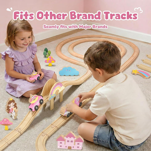 Set 2-4 38 3-5 Unicorn Wooden Train for Toddler Girls Ages Magical Fairy Pcs Toddler Girl Toys with Railway Track