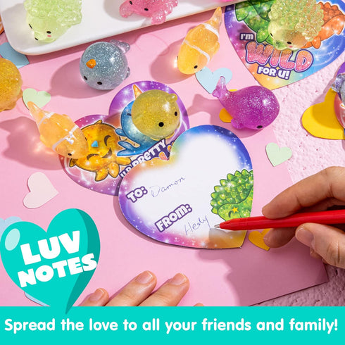 28 JOYIN PCS Valentines Day Gift Cards with Glitter Mochi Squishy Toys, Cute Sea Animals Mochi to Squeeze, Stress