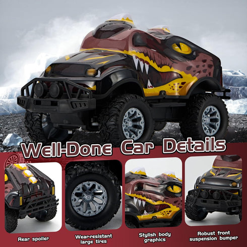 2.4GHz 1:20Scale, Dinosaur-Shaped Off-Road Vehicle Remote Control Cool Off-Road Vehicle Truck, RC Car with LED Lights