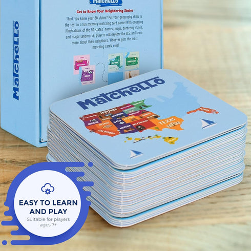 Memory Matching Game - Learn Geography for Kids – 50 States Matching Game – Educational and Fun for Ages 7 and Up