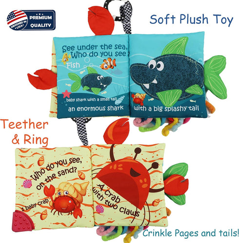 Baby Books 0-6 Months,Touch Feel Crinkle Soft Books for Infant Baby 0-3-6-12-18 Months,Baby Toys 6 to 12 Months, Tummy Time Toys, Early Learning Stroller Toys Shower Gifts for Boys Girls (& Teether)