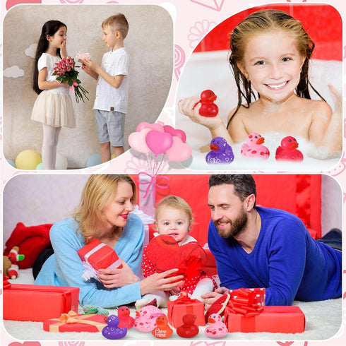 12 2 Inch 6 Jerify Pcs Valentine's Day Rubber Duckies Bulk Mini Heart Rubber Ducks for Kids Bathtub Toys Classroom