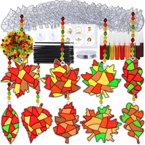 Winlyn 27 Sets Fall Leaf Suncatchers Ornaments Decorations DIY Window Paint Art