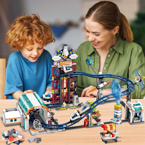 926PCS Set 6+years HOGOKIDS Space Roller Coaster Building Toy Coaster Building Features Lift Platform, Satellites