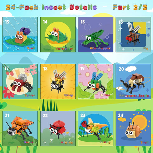 24 Pack Sets, Party Favors for Kids Insect Building Bulk Educational Bug Blocks Toy for Valentines Day Classroom