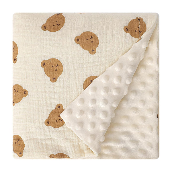 Fluffy-Backed Swaddle Blankets - Double Layer Muslin 100% Cotton Front, 30 x 41 Inches for Unisex Newborn