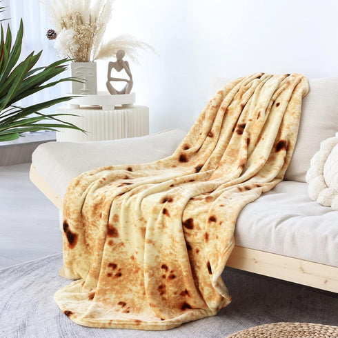 Burritos Tortilla Throw Blanket, 300GSM Double Sided Funny Gift Throw with Burrito Pouch, Realistic Super Soft Taco