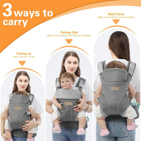 7-35lbs, Baby Carrier Newborn to Toddlers - Ergonomic Adjustable Soft Breathable Comfort Infant Carrier for Enhanced