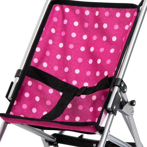 18 inch 3+ Bayer Buggy Umbrella Doll Stroller - Hot Pink & White Polka Dots, Foldable Toy Stroller for Dolls, Ages