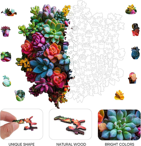 Adults,500Pieces Gift,17.2 16.6in Wooden Puzzles for Colorful Succulent Plants Jigsaw Puzzles,Unique Irregularly Shaped