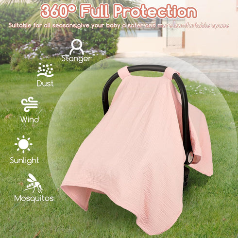 Summer Muslin Infant Car Seat Cover, Breathable Carseat Cover for Baby Girls, Multi-Purpose Breastfeeding Covers