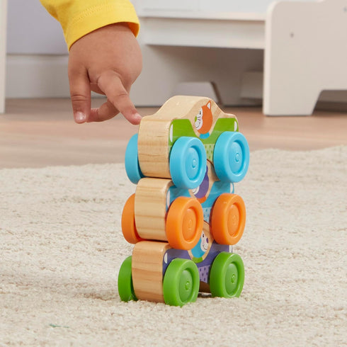 (3 Melissa & Doug First Play Wooden Animal Stacking Cars pcs)