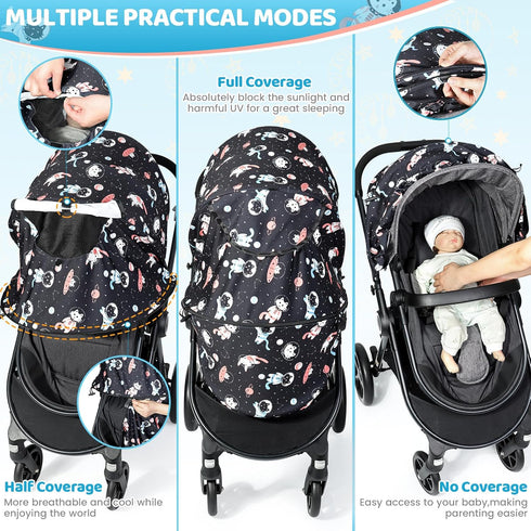 Orzbow Universal Sun Shade for Stroller, Detachable UPF 50+ Cover with See Through Mesh Window, Cute Cat Sun Protection