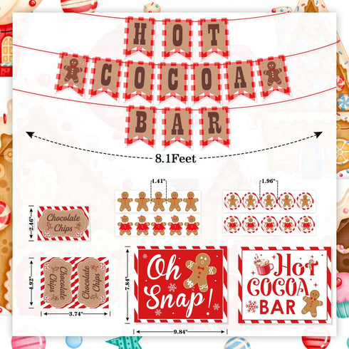 Hot Cocoa Bar Decoration Kit, Gingerbread Man Theme Hot Cocoa Bar Banner Christmas Hot Chocolate Bar Supplies Sign