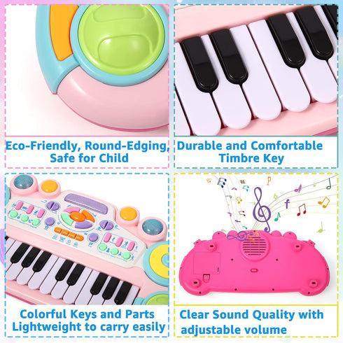 24 1-4 Toddler Piano Toy Keyboard, Keys Toy Piano for Baby, Multifunctional Baby Pianos Girl Toys Kids Keyboard