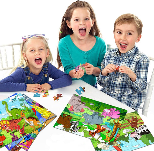 6 Pack Wooden Jigsaw Puzzles for Kids Ages 4-8, 60 Pieces Educational Learning Toys Set for Boys and Girls