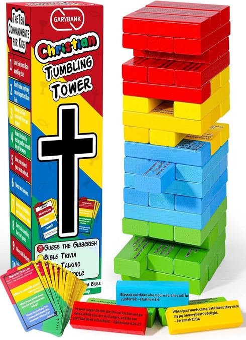 Garybank Faith Tower Bible Games for Kids, Blocks with Verse, 66 Bible