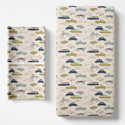 Glenna Jean Uptown Traffic Baby Crib Sheet & Diaper Changing Pad Cover Bundle Cars