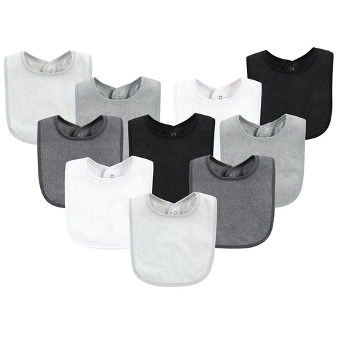 Hudson Baby Unisex Baby Rayon from Bamboo Bib - 10pk with Waterproof Lining, Gray White, One Size