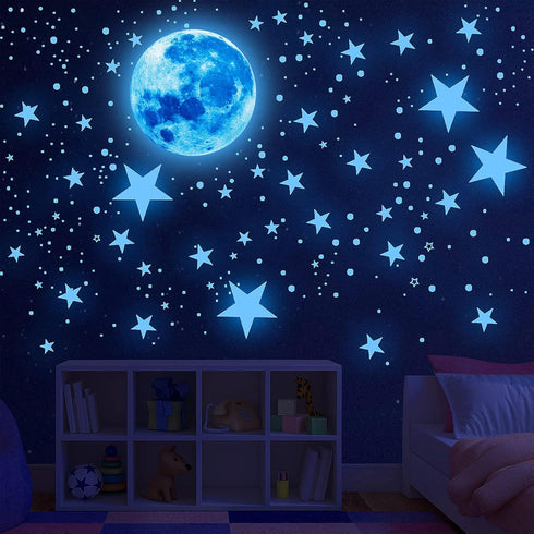 Glow in The Dark Stars, 1088 Pcs Ceiling Stars and Moon Wall Decals, Perfect for Kids Room Nursery Bedroom Decor