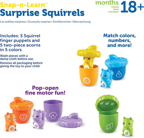 Learning Resources Snap-n-Learn Surprise Squirrels, 15 Pieces, Ages 18 Months+, Fine Motor Skills Educational Toys